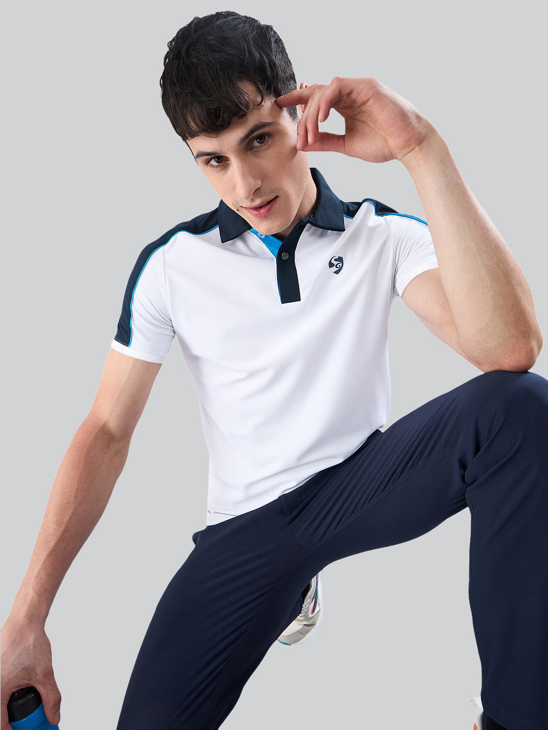 SG Men's Polo T-Shirt White/ Navy