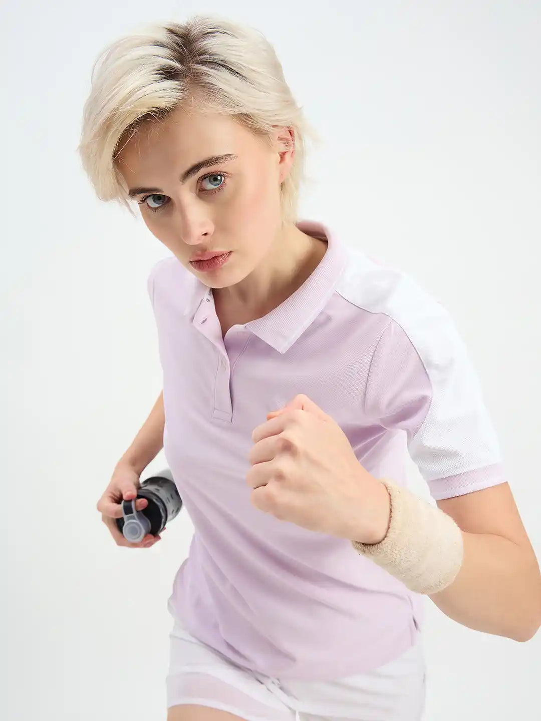 SG H2WP83241 Women Lilac/White Polo T-Shirt