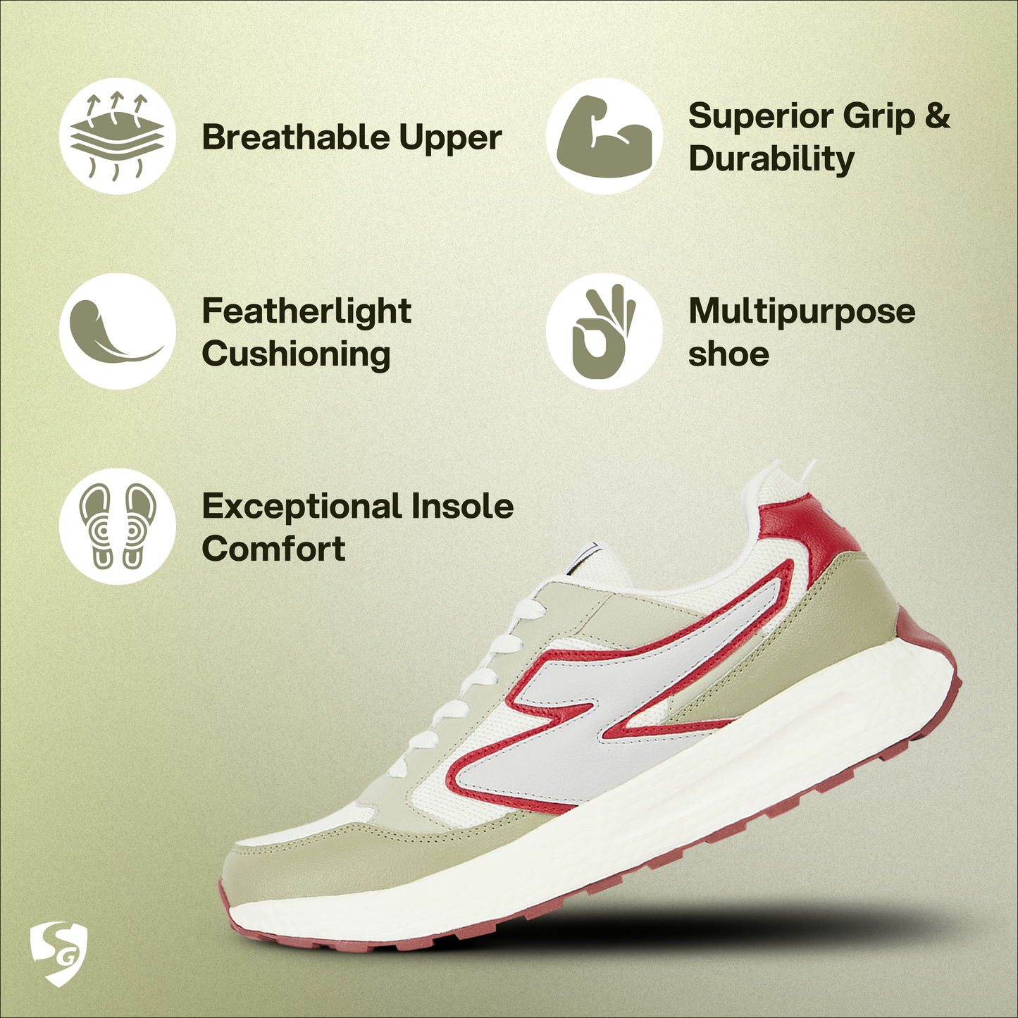 SG CREST Lifestyle Shoes - Red/White/Beige