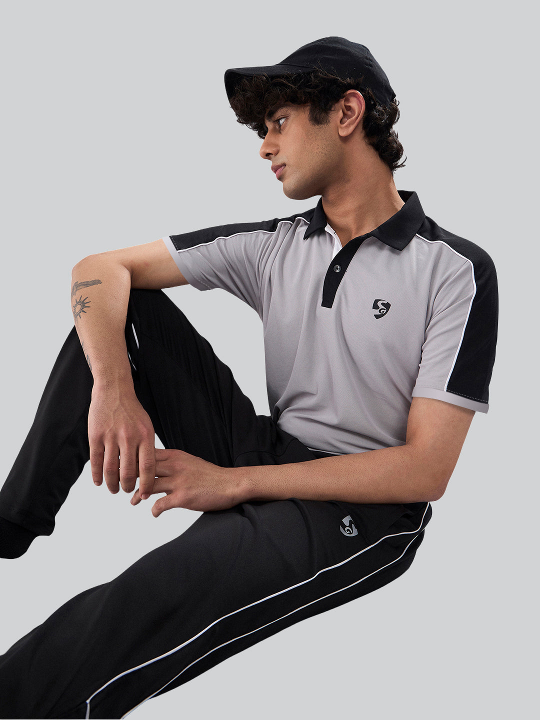 SG Men's Polo T-Shirt Ash/ Black