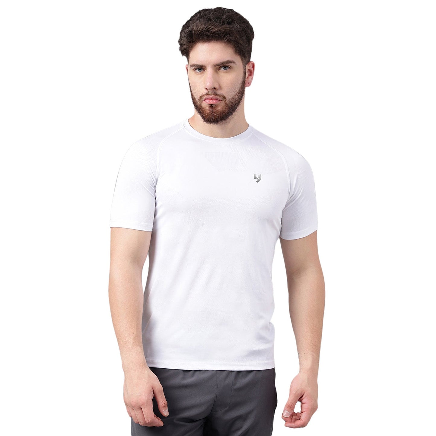 SG Men's Round Neck White T-Shirt | Ideal for Trail Running, Fitness & Training, Jogging, Regular & Fashion Wear