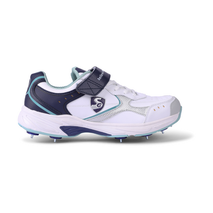SG ARMOUR SPIKE Cricket Shoes (WHITE/NAVY/TEAL): Unlock Peak Performance with Biomechanically Engineered Design and Advanced Stability