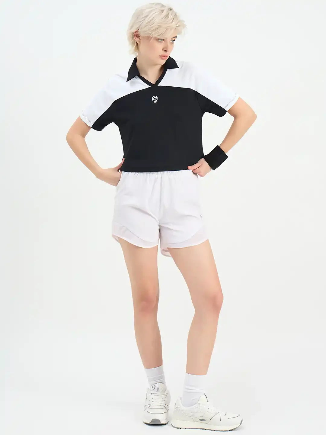 SG H1WP83231 Women Black/White Polo T-Shirt