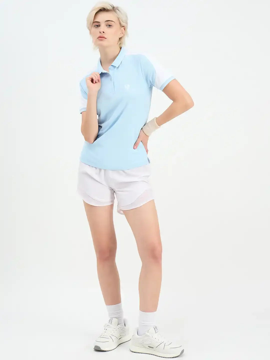 SG H2WP83242 Women Sky Blue/White Polo T-Shirt