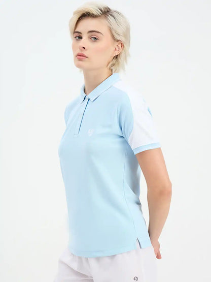 SG H2WP83242 Women Sky Blue/White Polo T-Shirt