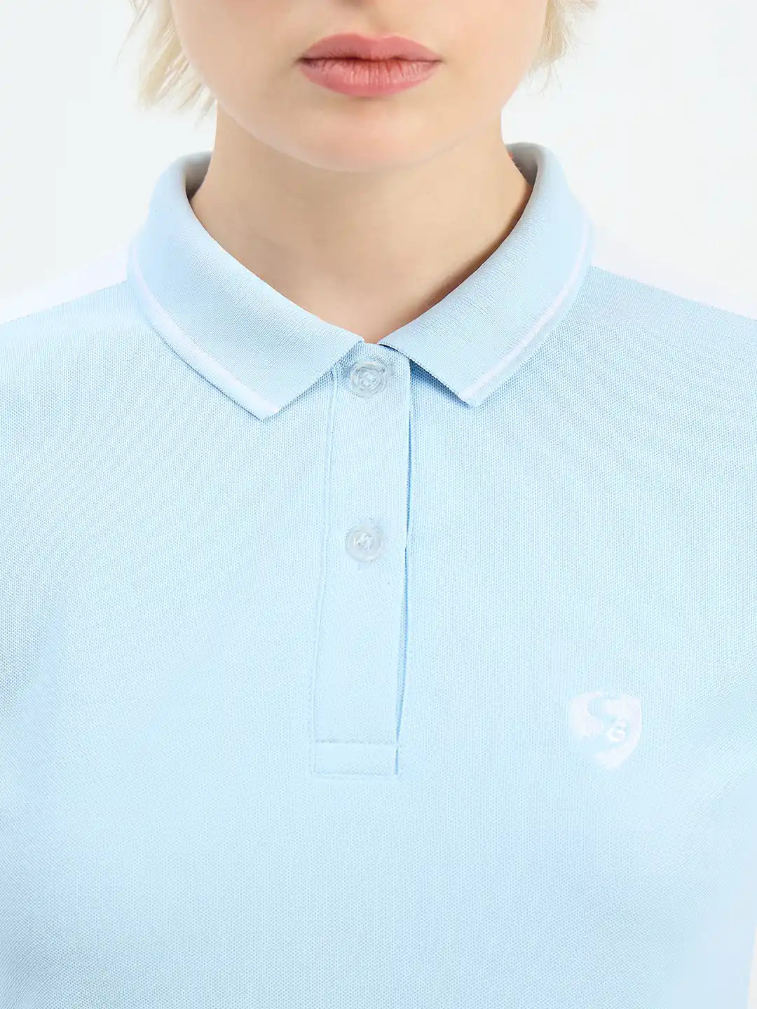 SG H2WP83242 Women Sky Blue/White Polo T-Shirt