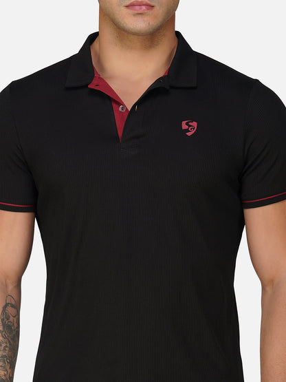 SG Regular Comfort Fit Polo T-Shirt For Mens & Boys, Deep Black & Maroon | Ideal for Trail Running, Fitness & Training, Jogging, Gym Wear & Fashion Wear