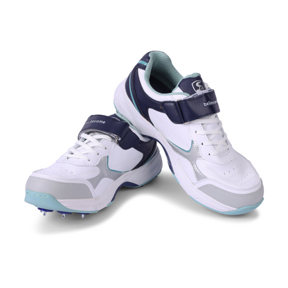 SG ARMOUR SPIKE Cricket Shoes (WHITE/NAVY/TEAL): Unlock Peak Performance with Biomechanically Engineered Design and Advanced Stability