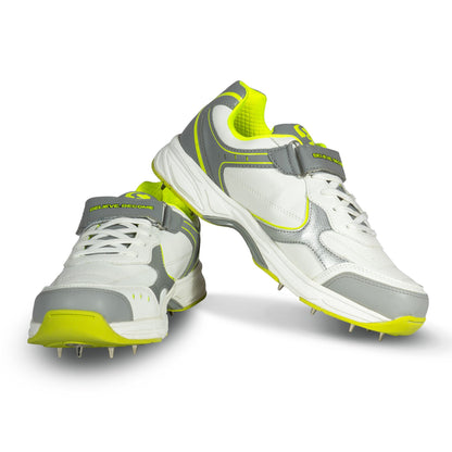 SG ARMOUR SPIKE Cricket Shoes in White/Grey/Lime – Your Ultimate Cricket Companion