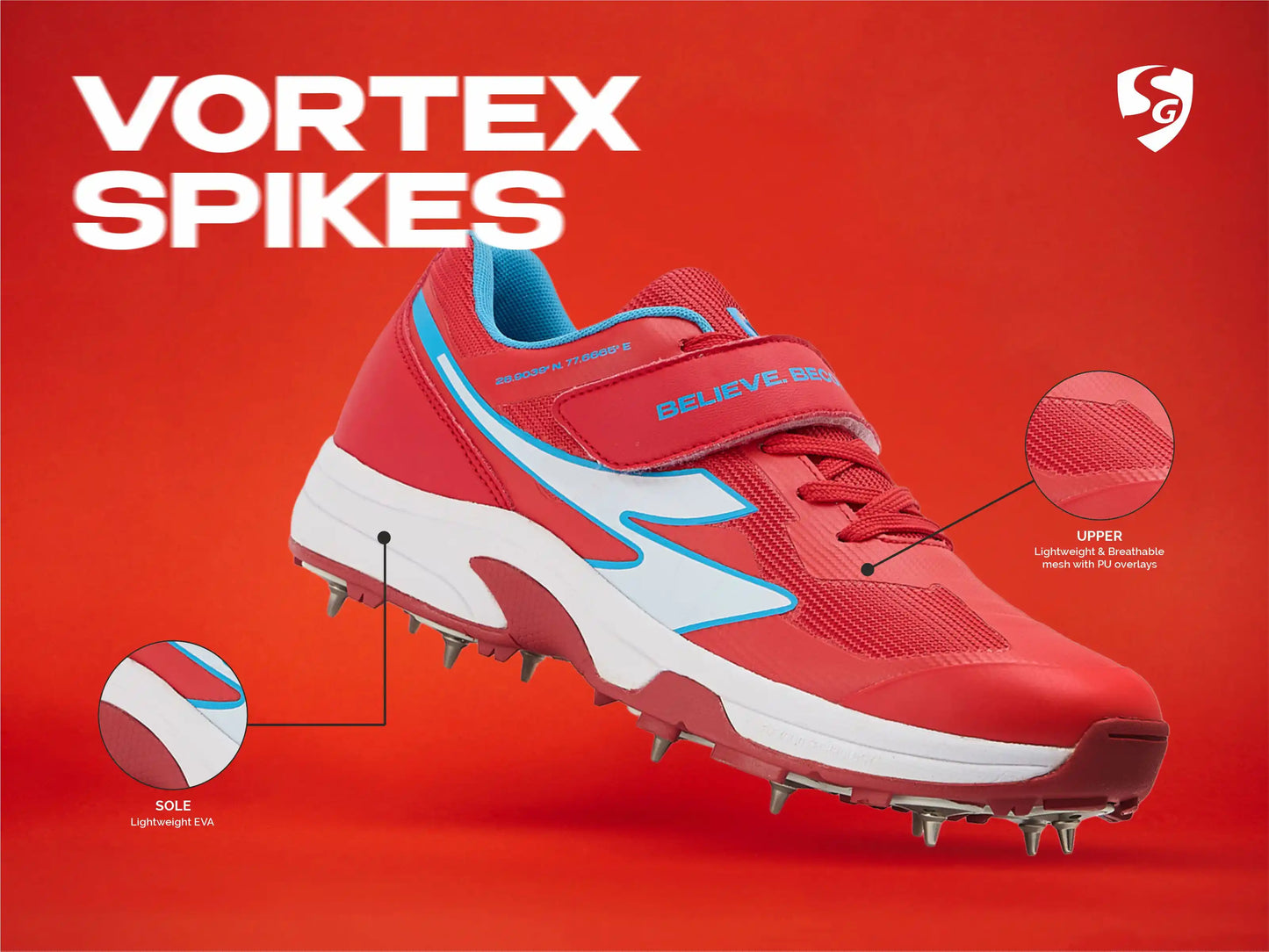 SG Vortex Spikes Shoes Neon Red