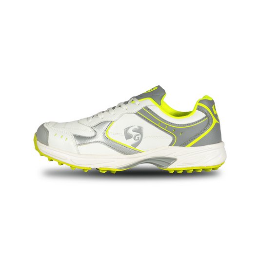 SG ARMOUR STUD Cricket Shoes in White/Grey/Lime – Your Ultimate Cricket Companion