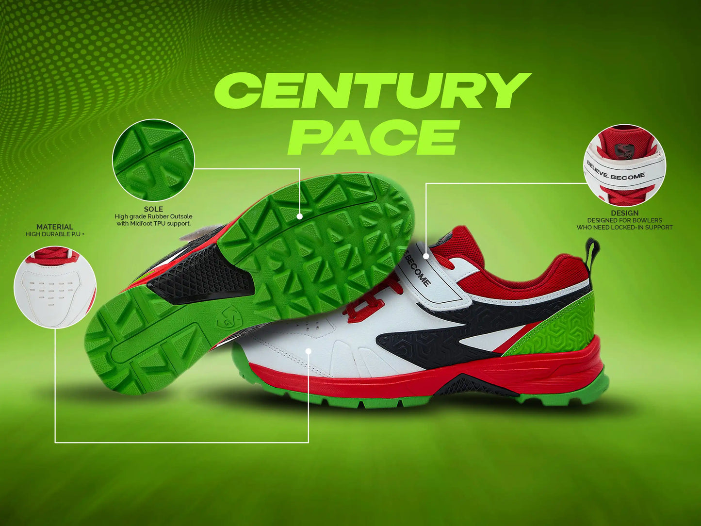 SG CENTURY PACE Shoes White/Red/Lime Green
